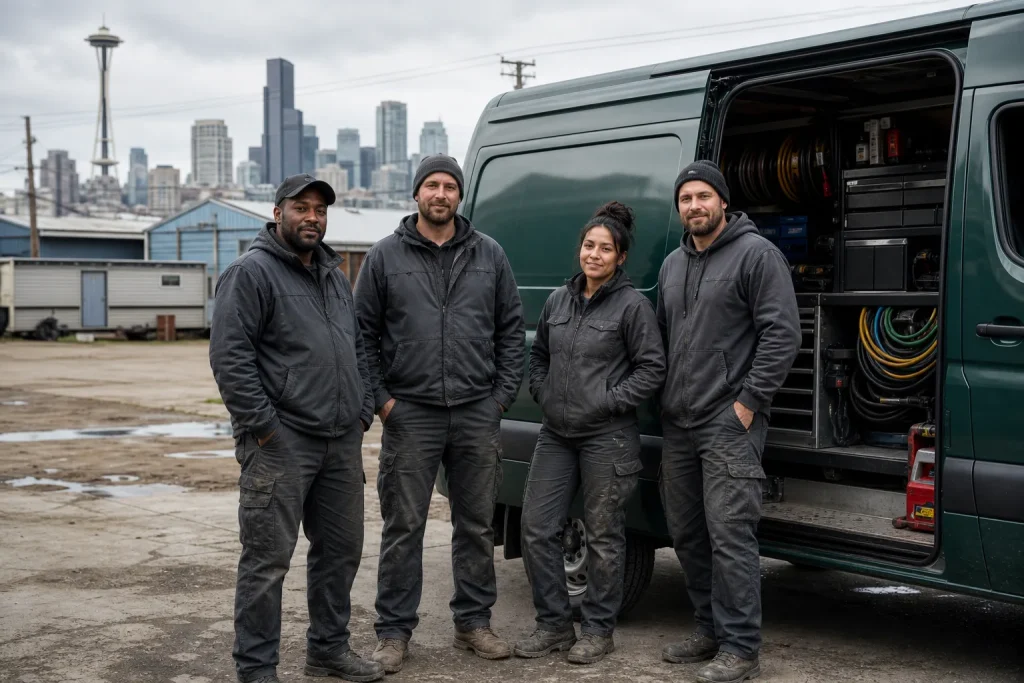 Northline Lock and Key mobile service team beside their Seattle van